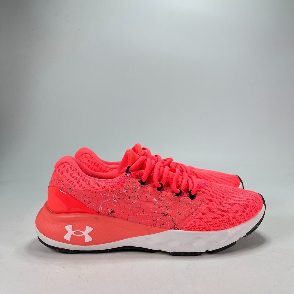 Under Armour Charged Vantage Neon Pink Paint Splatter Running Shoes Women's Sz 9
